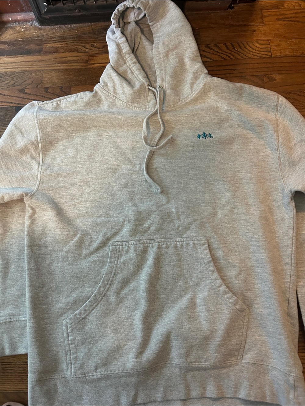 Light Gray Pullover Hoodie with Teal Tree Accent